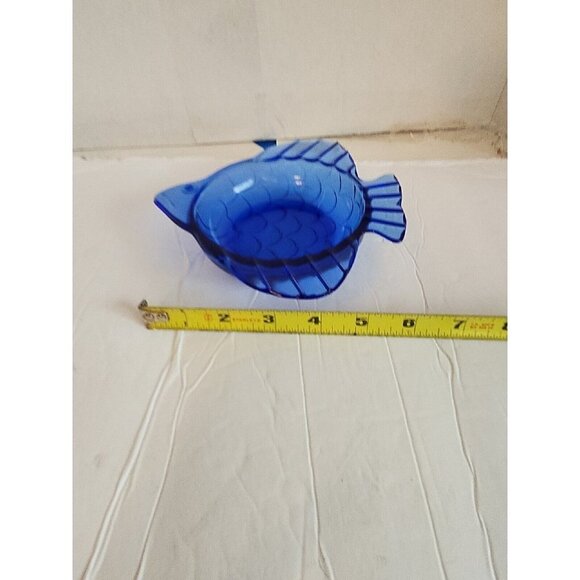 Hazel Atlas Cobalt Blue Angel Fish Glass Dish Bowl Trinket Candy Ashtray Art Dec - Picture 2 of 5